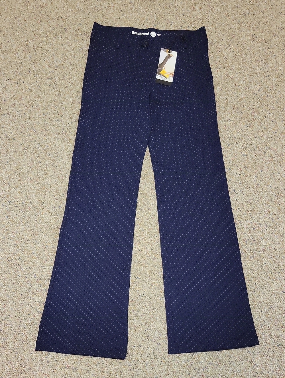 Betabrand Navy Microdot Wide-Leg Dress Yoga Pants New Small Petite Office